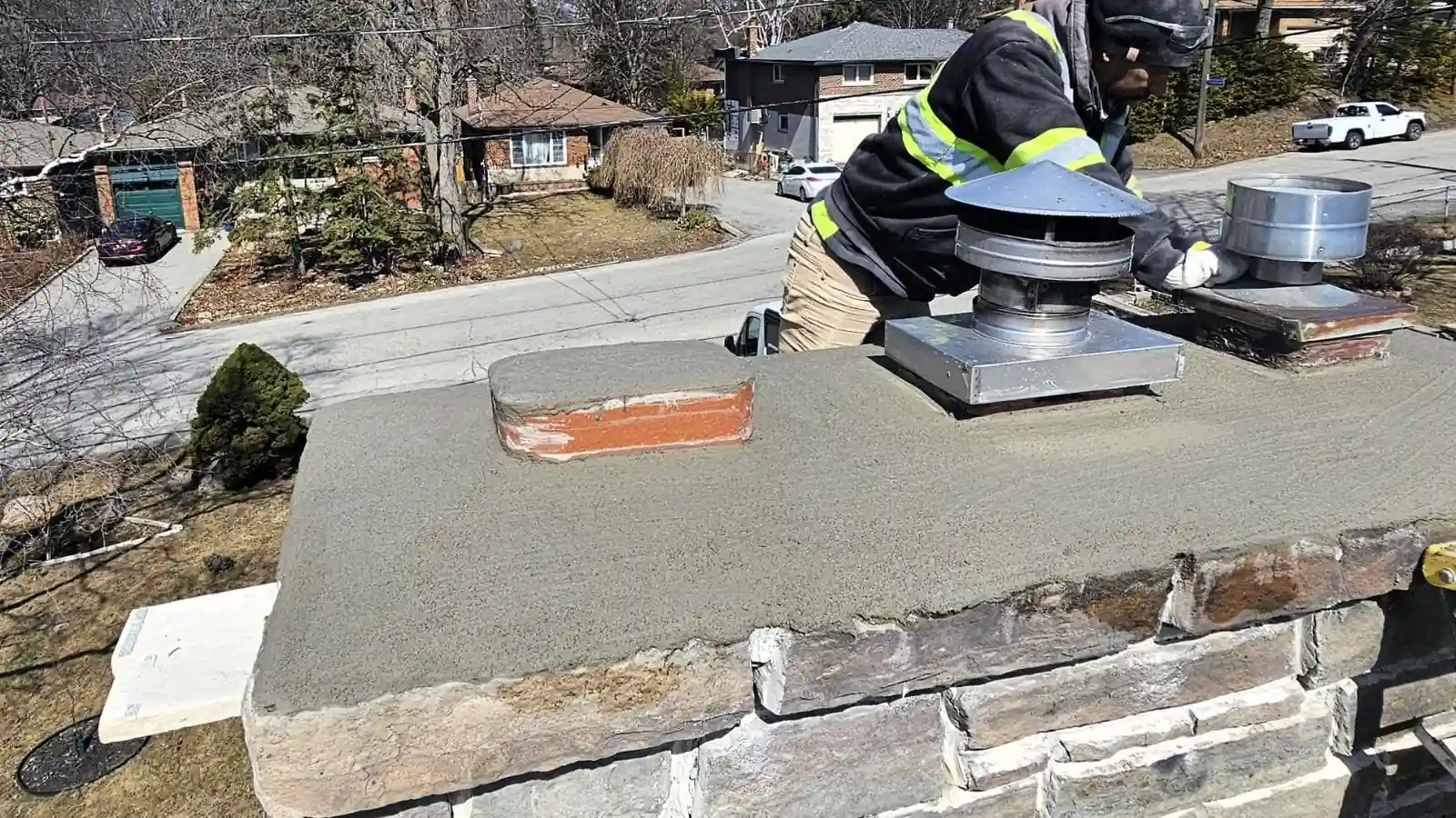 Chimney repair and rebuild completed on residential home in Whitby